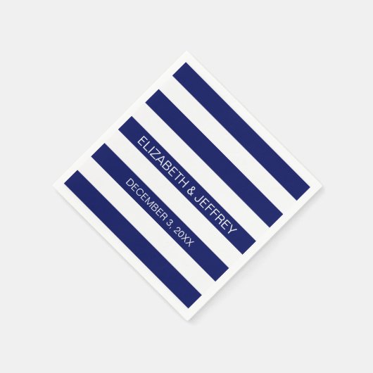 Navy White Horizontal Preppy Stripe Name Monogram Servetten (Hoek)