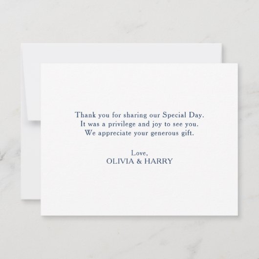 Navy White Lettered Weddenschap Bedankt kaart (Achterkant)