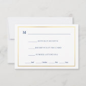 Navy & White met Faux Gold Wedding RSVP Kaart (Achterkant)