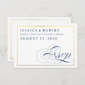 Navy & White met Faux Gold Wedding RSVP Kaart (Voorkant / Achterkant)