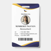 Navy & White Modern Personalized ID Card Badge (Front)