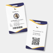 Navy & White Modern Personalized ID Card Badge (Voor- en achterkant)