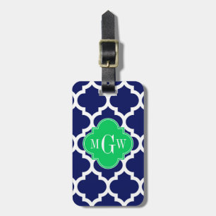 Navy White Moroccan #5 Emerald 3 Initiaal monogram Bagagelabel
