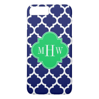 Navy White Moroccan #5 Emerald 3 Initiaal monogram iPhone 8 Plus / 7 Plus Hoesje