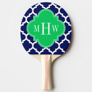 Navy White Moroccan #5 Emerald 3 Initiaal monogram Tafeltennisbatje