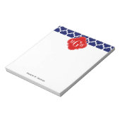 Navy White Moroccan #5 Red 3 Initiaal monogram Notitieblok (Gedraaid)