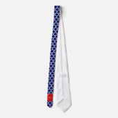 Navy White Moroccan #5 Red 3 Initiaal monogram Stropdas (Achterkant)