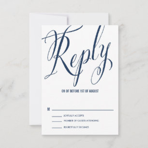 Navy & White Mr. en mevrouw Elegant Script RSVP Kaartje