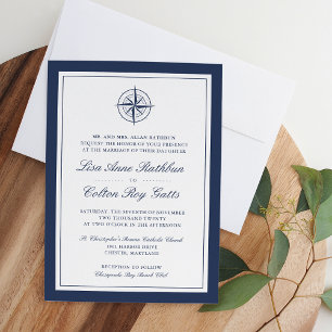 Navy & White Nautical Compass Wedding Kaart