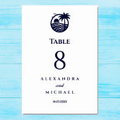 Navy White Palm Tree Coastal Wedding Kaart