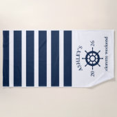 Navy & White Personalized Bachelorette Weekend Strandlaken (Voorkant)