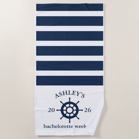 Navy & White Personalized Bachelorette Weekend Strandlaken (Voorkant)