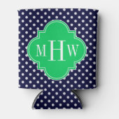 Navy White Polka Dot Emerald Quatrefoil 3 Monogram Blikjeskoeler (Voorkant)
