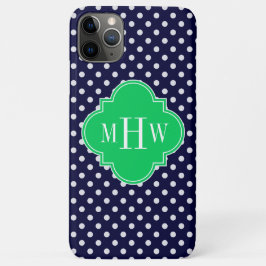 Navy White Polka Dot Emerald Quatrefoil 3 Monogram iPhone 11 Pro Max Hoesje