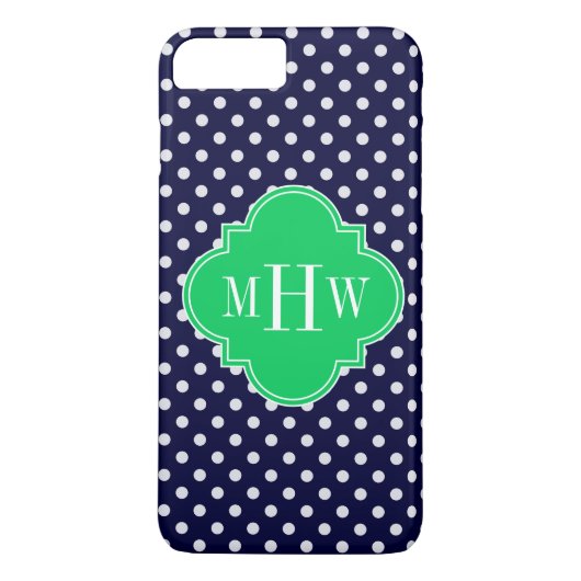 Navy White Polka Dot Emerald Quatrefoil 3 Monogram Case-Mate iPhone Case (Achterkant)