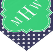 Navy White Polka Dot Emerald Quatrefoil 3 Monogram Korte Tafelloper (Hoek)