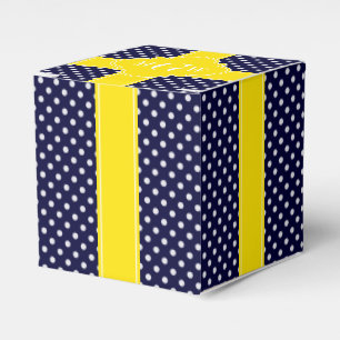 Navy White Polka Dots Yellow Quatrefoil 3 Monogram Bedankdoosjes