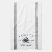 Navy & White Rustic Crab Personalized Shore House Theedoek (Verticaal)