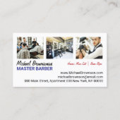 Navy White Simple Barber Pole-schaar, aangepaste f Visitekaartje (Achterkant)