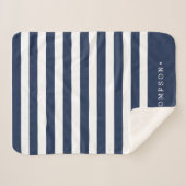 Navy & White Stripe gepersonaliseerd Sherpa Deken (Voorkant (horizontaal))