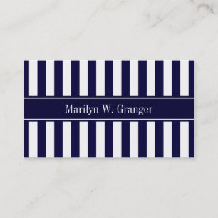 Navy White Stripe Navy Blue Ribbon Name Monogram Visitekaartje