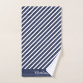 NAVY WHITE STRIPE PERSONALIZED BATHROOM TOWEL SET BAD HANDDOEK (Handdoek)