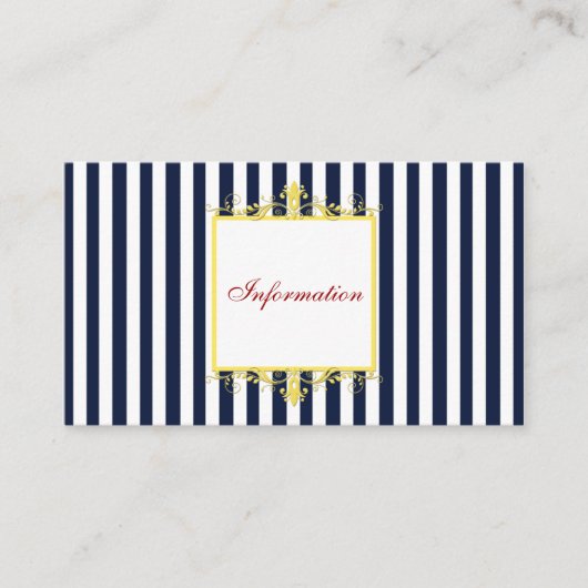 Navy, White Stripes met Yellow Scrolls Info Kaart (Voorkant)