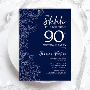 Navy White Surprise 90th Birthday Kaart