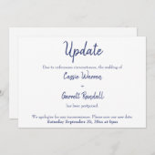 Navy White "Update" uitgesteld bruiloft Kaart (Voorkant / Achterkant)