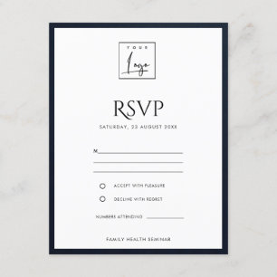 NAVY & WHITE VELVET VERGETEN UW LOGO WERKSHOP RSVP INFORMATIEKAARTJE