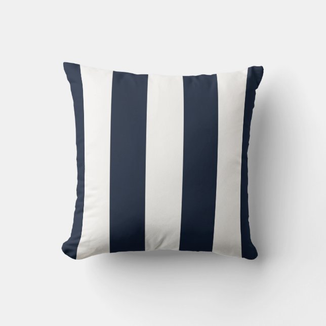 Navy & White Vertical Striped Decorative Kussen (Voorkant)