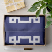 Navy White Vine Script Monogram Griekse sleutel DI Tissuepapier (Geschenk)