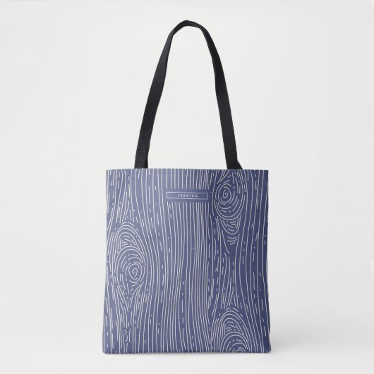 Navy White Wood Grain Abstract Pattern Canvas tas (Voorkant)