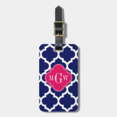 Navy WhMoroccan #5 Raspberry 3 Initiaal monogram Bagagelabel (Voorkant verticaal)