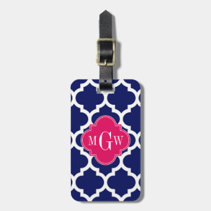 Navy WhMoroccan #5 Raspberry 3 Initiaal monogram Bagagelabel