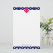 Navy WhMoroccan #5 Raspberry 3 Initiaal monogram Briefpapier (Staand voorkant)
