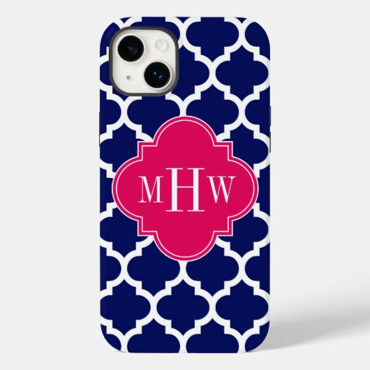 Navy WhMoroccan #5 Raspberry 3 Initiaal monogram Case-Mate iPhone Case (Achterkant)