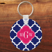 Navy WhMoroccan #5 Raspberry 3 Initiaal monogram Sleutelhanger (Voorkant)