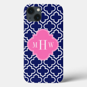 Navy WhMoroccan #6 Hot Pink 3 Initiaal monogram iPhone 13 Hoesje