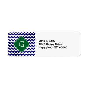 Navy Wht Chevron Forest Green Quatrefoil Monogram Etiket