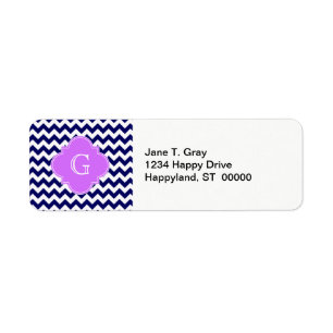 Navy Wht Chevron Lila Paars Quatrefoil Monogram Etiket