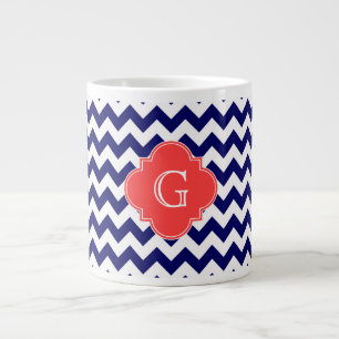 Navy Wht Chevron Zigzag Coral Quatrefoil Monogram Extra Grote Beker