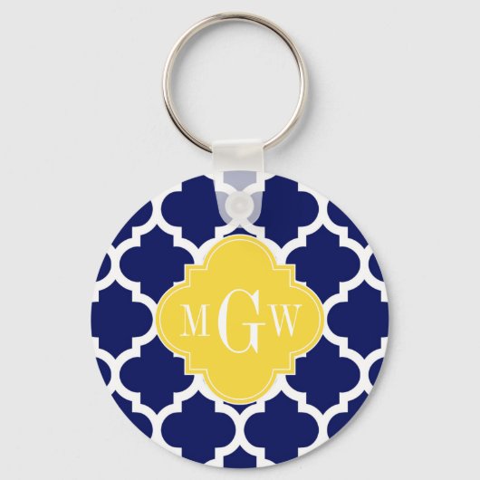 Navy Wht Marokkaans #5 Ananas 3 Initiaal Monogram Sleutelhanger (Voorkant)