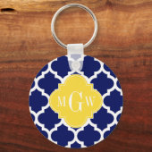 Navy Wht Marokkaans #5 Ananas 3 Initiaal Monogram Sleutelhanger (Voorkant)