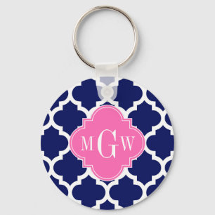 Navy Wht Marokkaans #5 Hot Pink2 3 Initieel Monogr Sleutelhanger