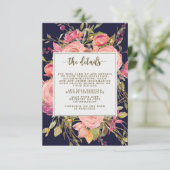 Navy Wildflower Bloemen Bruiloft Informatie Kaart (Staand voorkant)