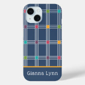 Navy WindowPlaid Monogram Case-Mate iPhone Case (Achterkant)