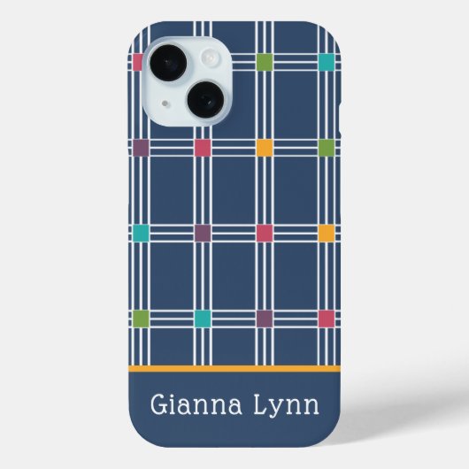 Navy WindowPlaid Monogram Case-Mate iPhone Case (Achterkant)