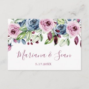 Navy Wine Floral Wedding QR Code Response Kaart