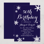 Navy Winter 50th Birthday Invitation Kaart (Voorkant / Achterkant)